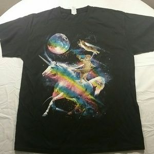 Epic Cat Riding A Unicorn Graphic Tee Large